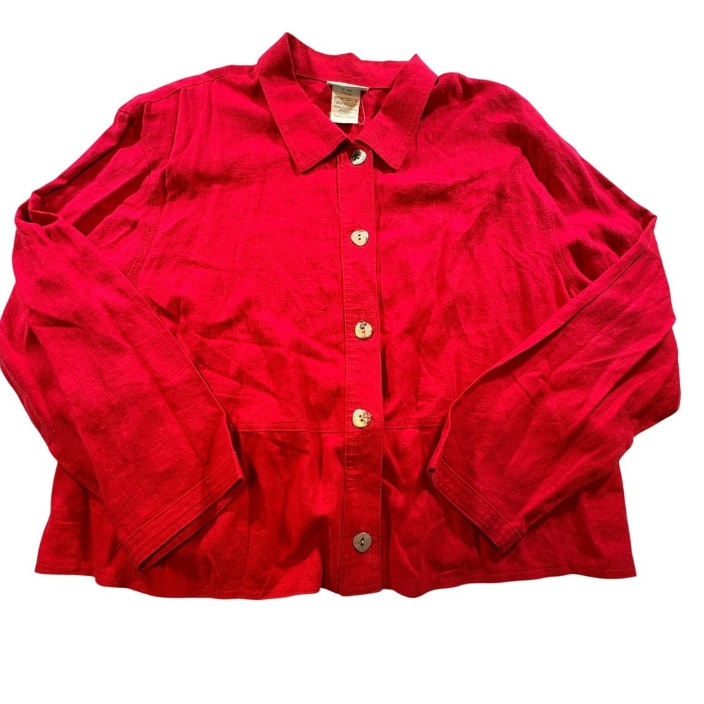 Studio Ease Linen Blend Button Down Shirt Womens 18 Tall Red‎ Long Sleeve Blouse